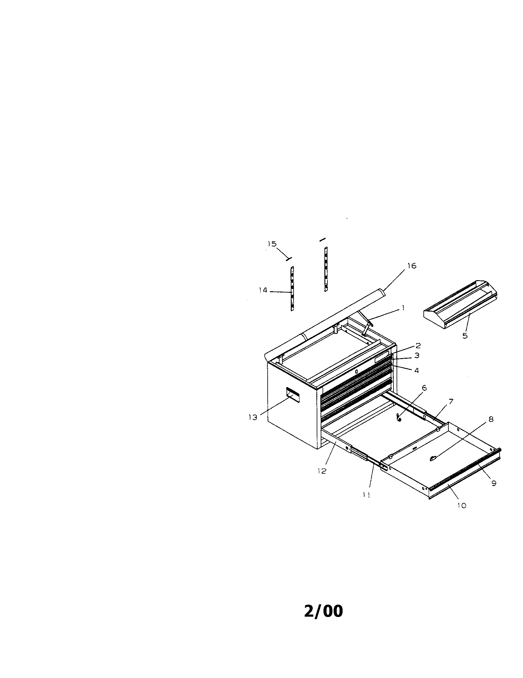 5 Drawer Ball Bearing Chest Diagram and Parts List for 706653350  Craftsman Tool Stand & Cart