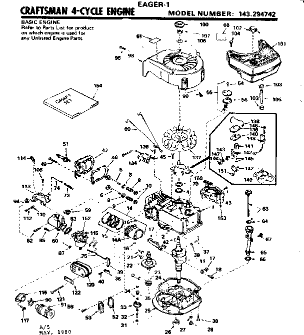 Replacement Parts Diagram and Parts List for 143294742  Craftsman Engine