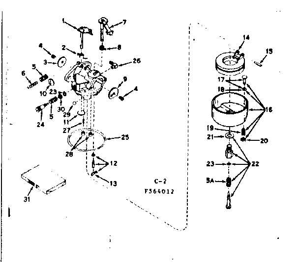 Carburetor Diagram and Parts List for 143564012  Craftsman Engine