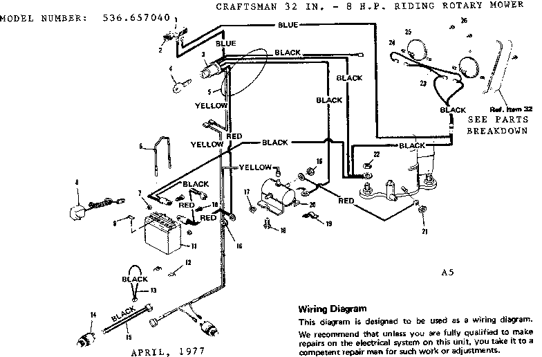 Wiring Diagram Diagram and Parts List for 536657040  Craftsman Lawn Mower