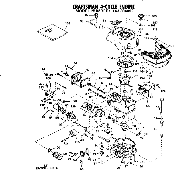 Replacement Parts Diagram and Parts List for 143284092  Craftsman Engine
