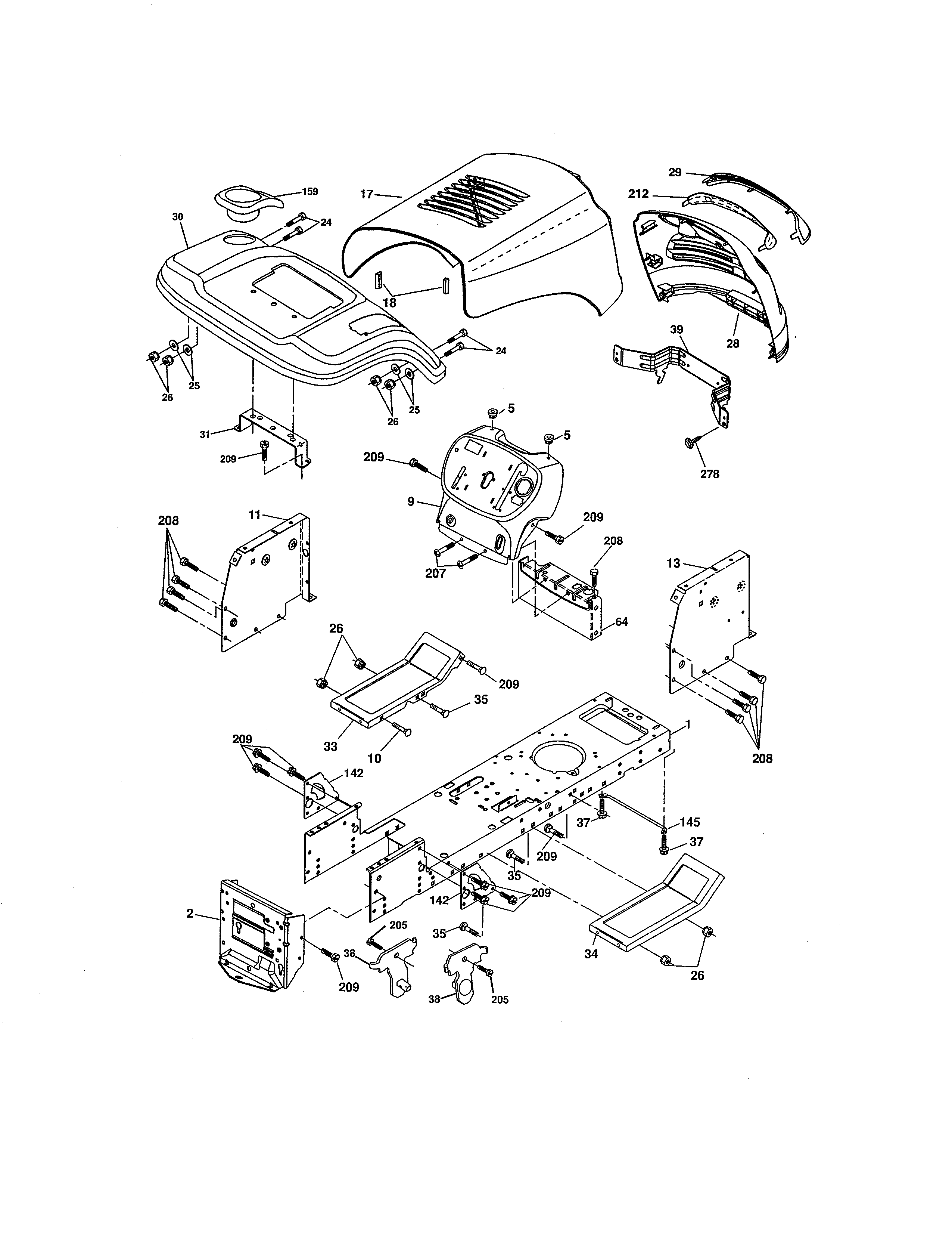 Chassis/enclosures Diagram and Parts List for 917280150  Craftsman Lawn Tractor