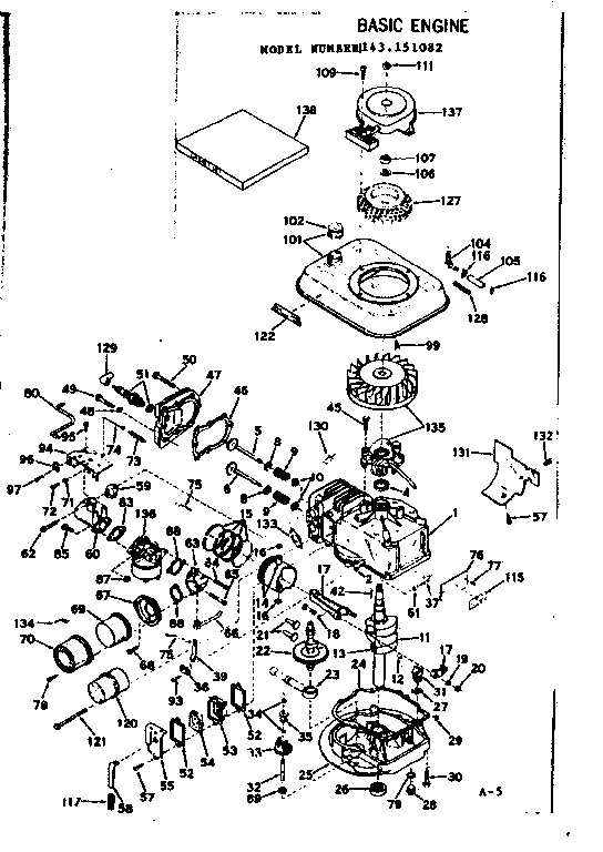 Basic Engine Diagram and Parts List for 143151082  Craftsman Engine
