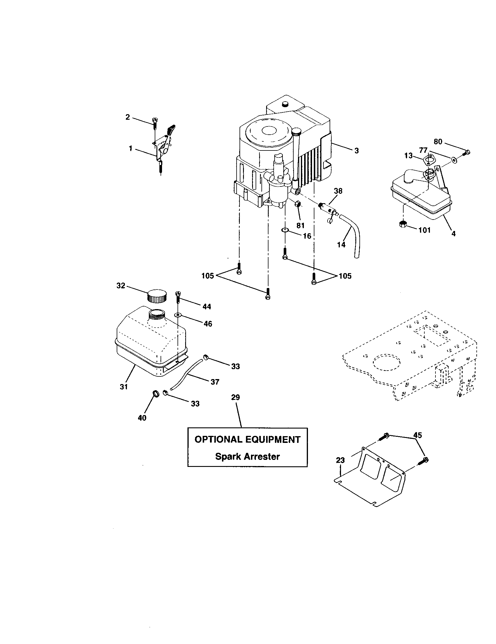 Engine Diagram and Parts List for 917272083  Craftsman Lawn Tractor