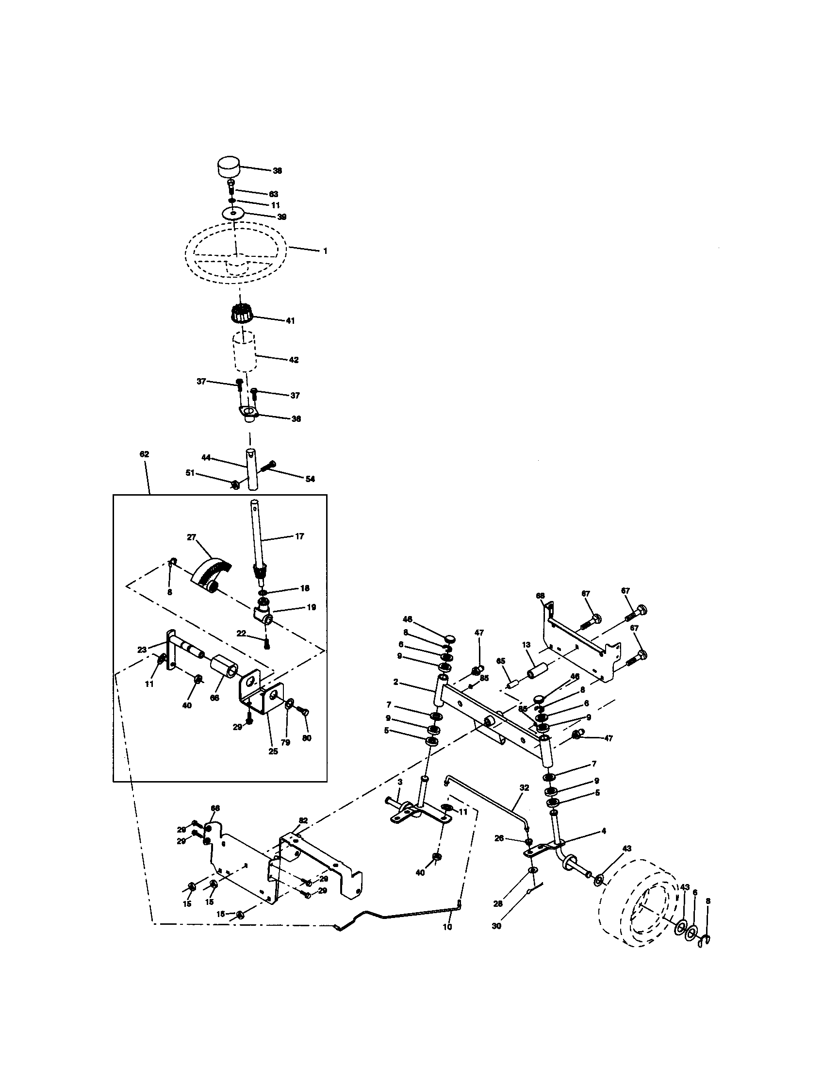 Steering Assembly Diagram and Parts List for 917270682  Craftsman Lawn Tractor