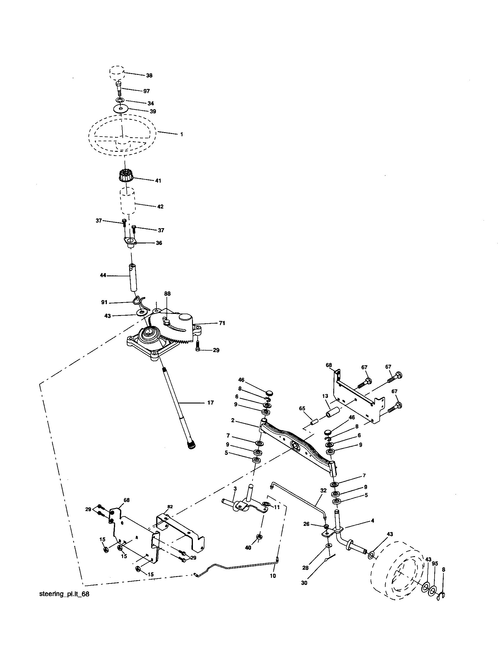 Steering Diagram and Parts List for 917257450  Craftsman Lawn Tractor