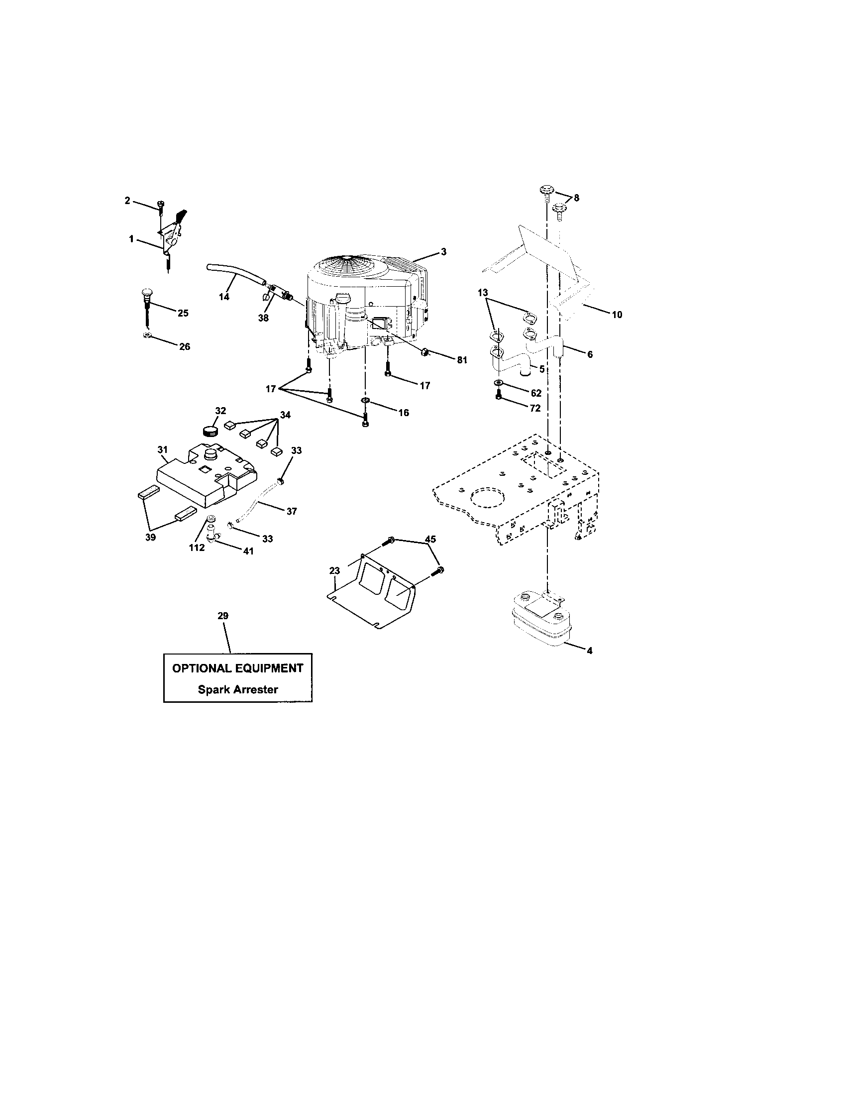 Engine Diagram and Parts List for 917272920  Craftsman Lawn Tractor