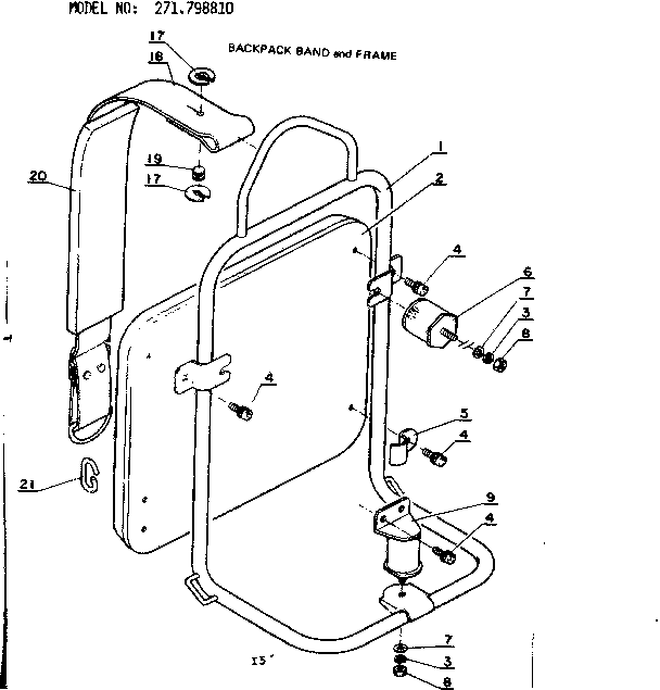 Backpack Band And Frame Diagram and Parts List for 271798810  Craftsman Trimmer