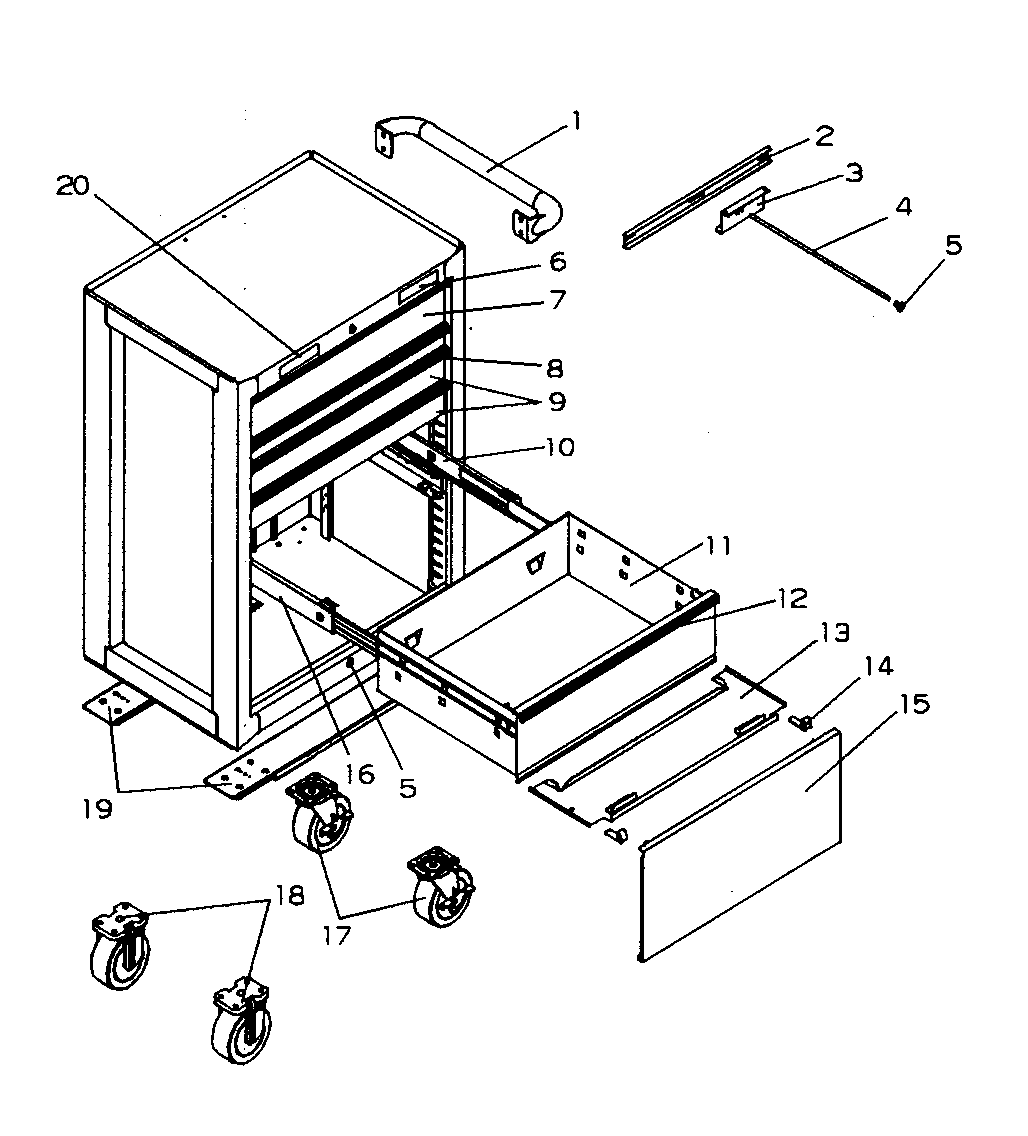 Roll Away/panel Diagram and Parts List for 706593900  Craftsman Tool Stand & Cart