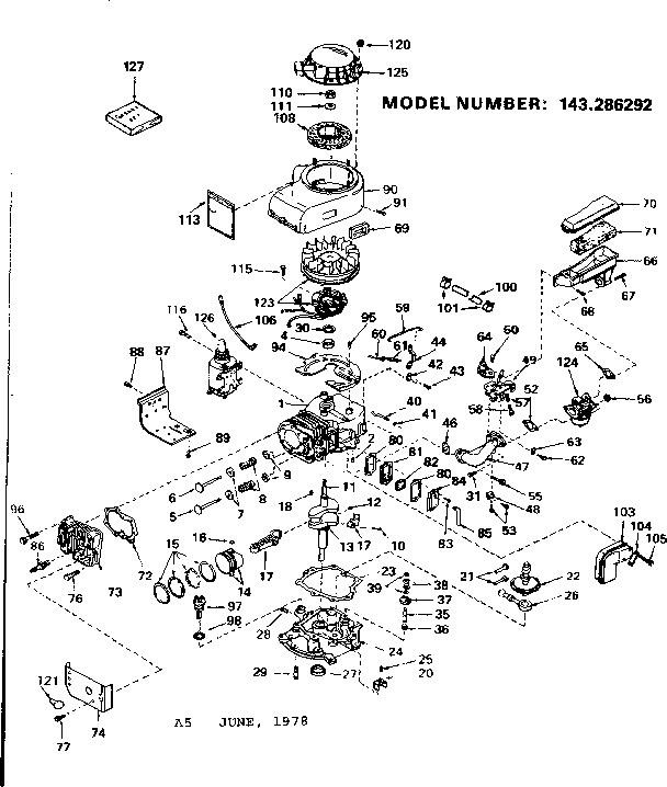 Replacement Parts Diagram and Parts List for 143286292  Craftsman Engine