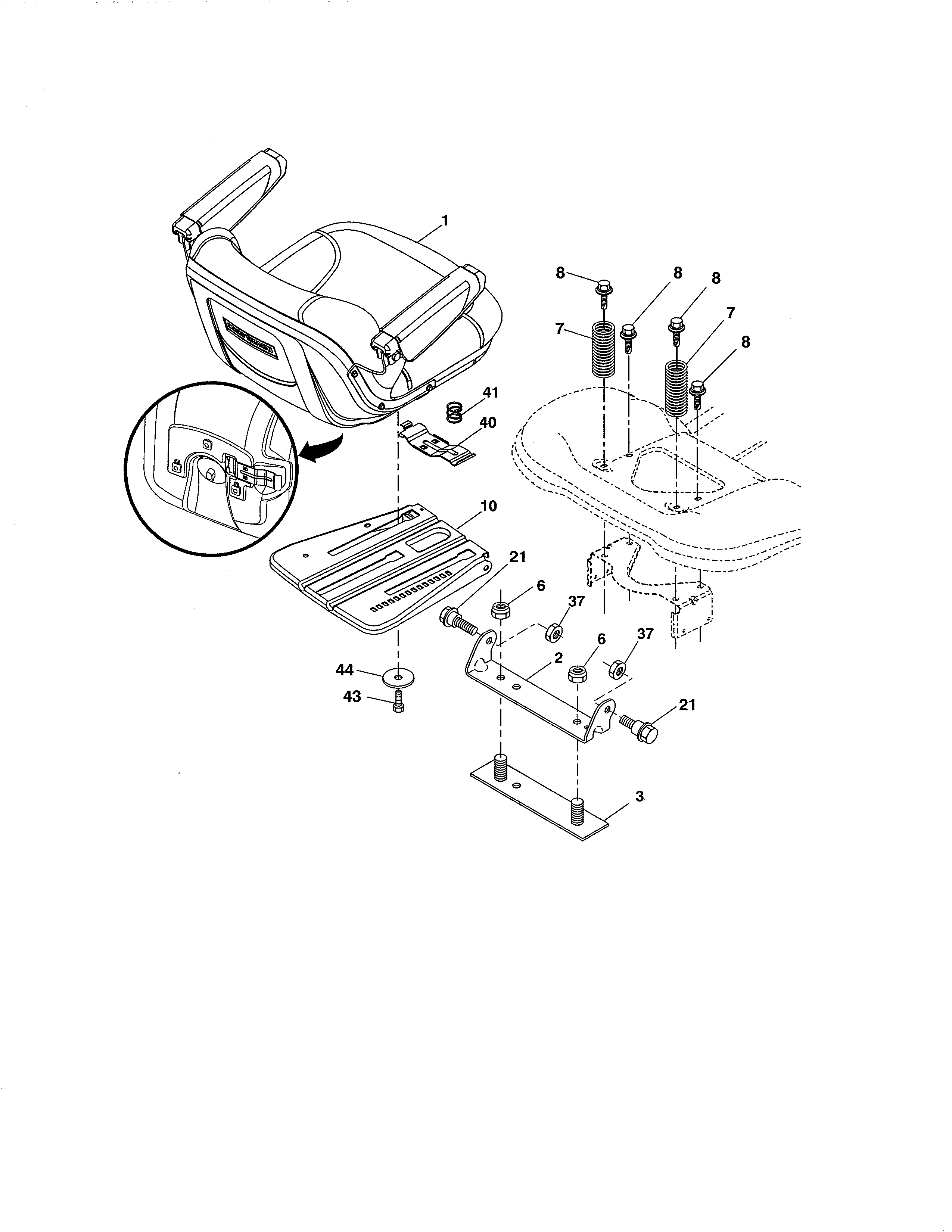 Seat Diagram and Parts List for 917986440  Craftsman Lawn Tractor