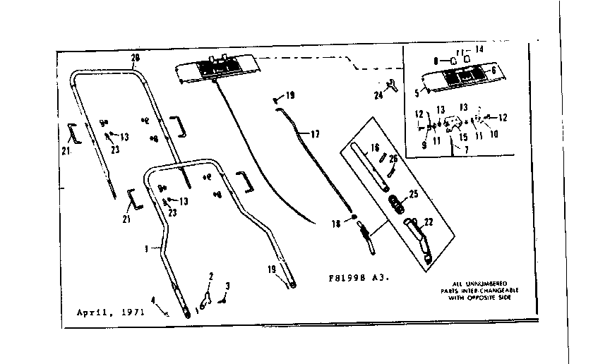 Handle Assembly Diagram and Parts List for 53681998  Craftsman Lawn Mower