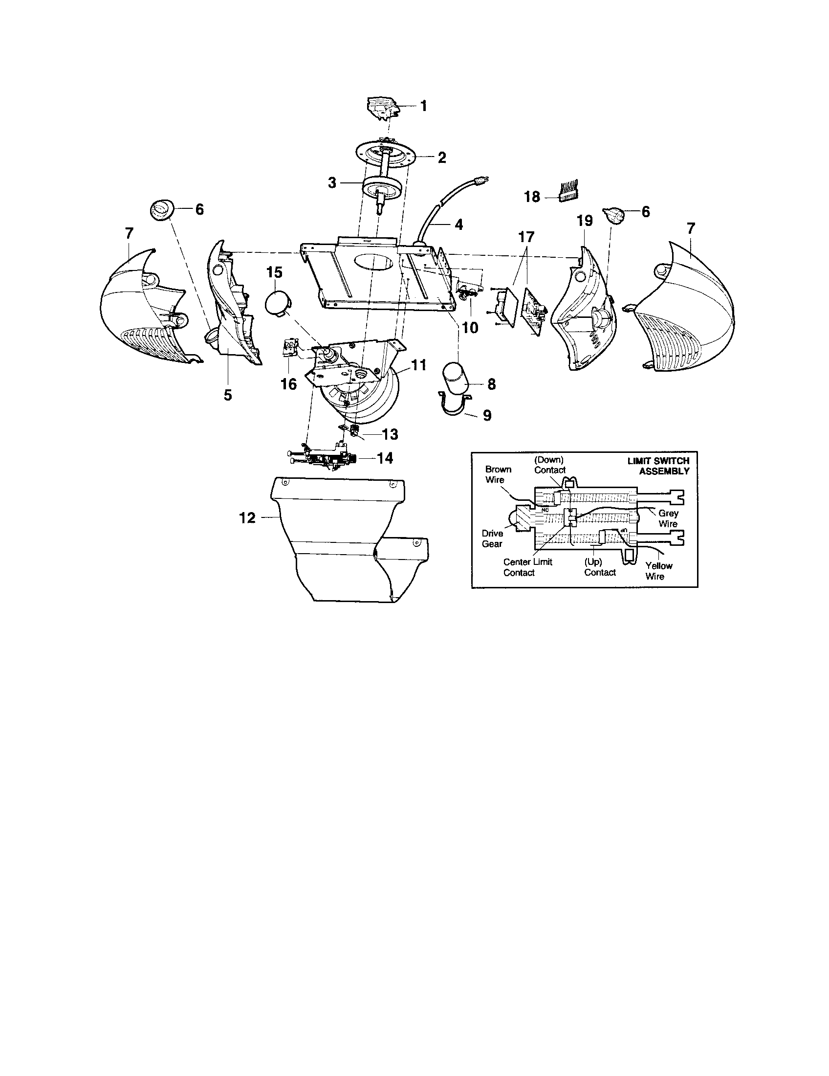 Motor Unit Assembly Diagram and Parts List for 13953985D  Craftsman Garage Door Opener