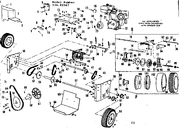 Chassis Assembly Diagram and Parts List for 53682567  Craftsman Snow Blower