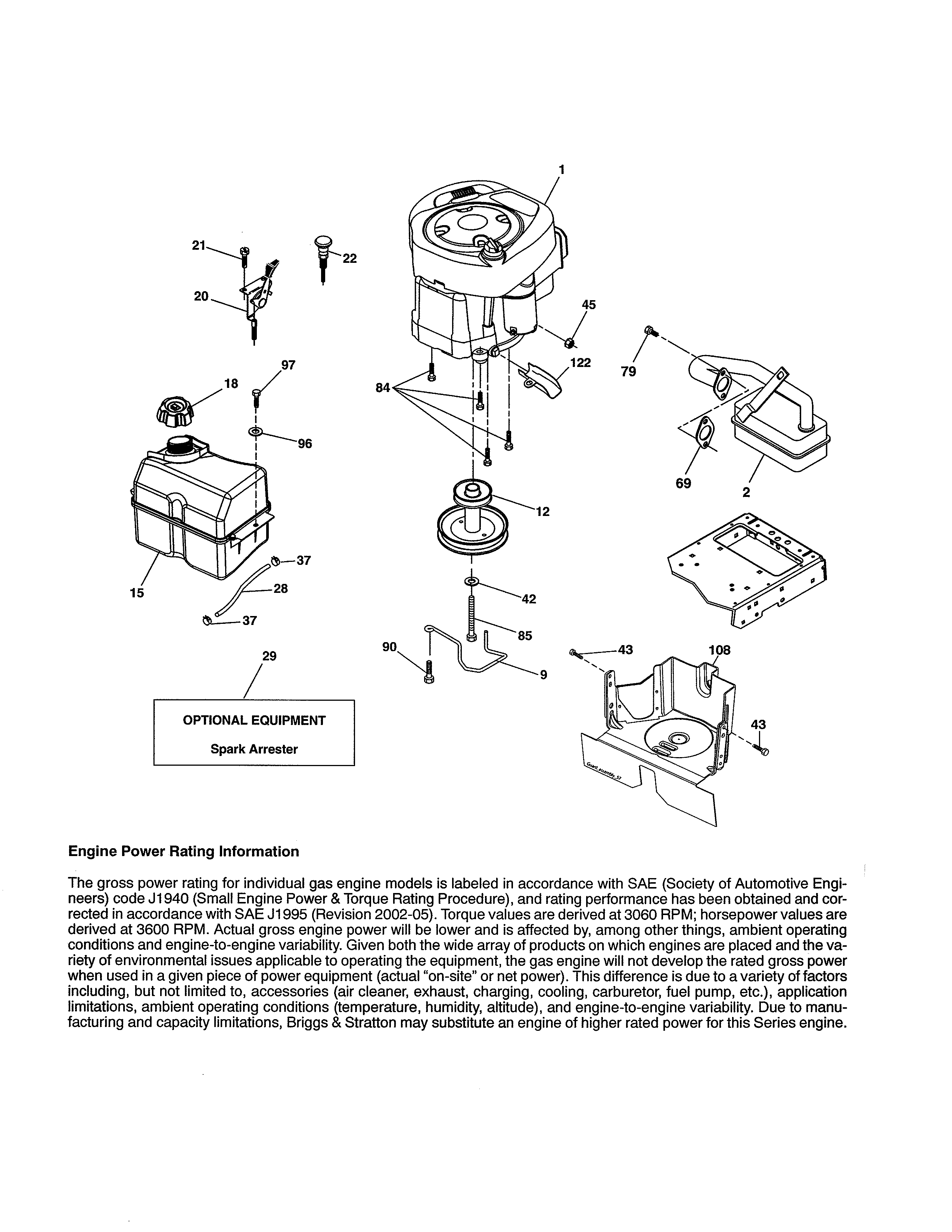 Engine Diagram and Parts List for 917991651  Craftsman Lawn Tractor
