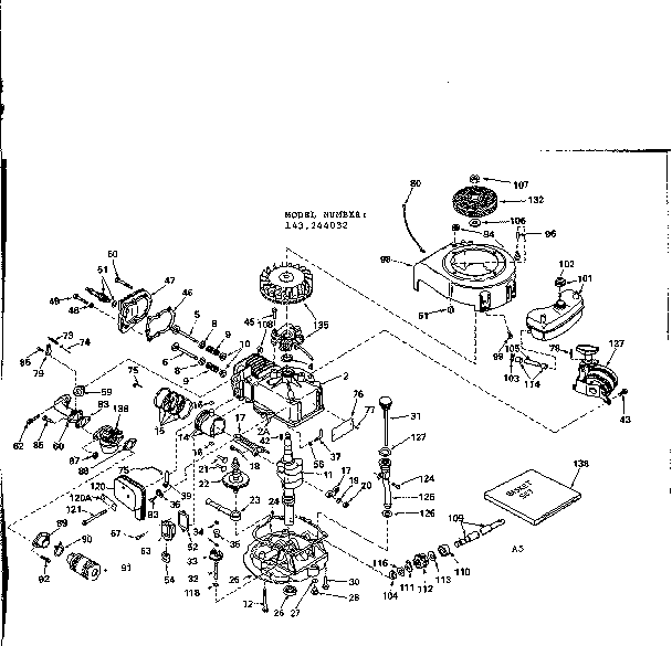 Replacement Parts Diagram and Parts List for 143244032  Craftsman Engine