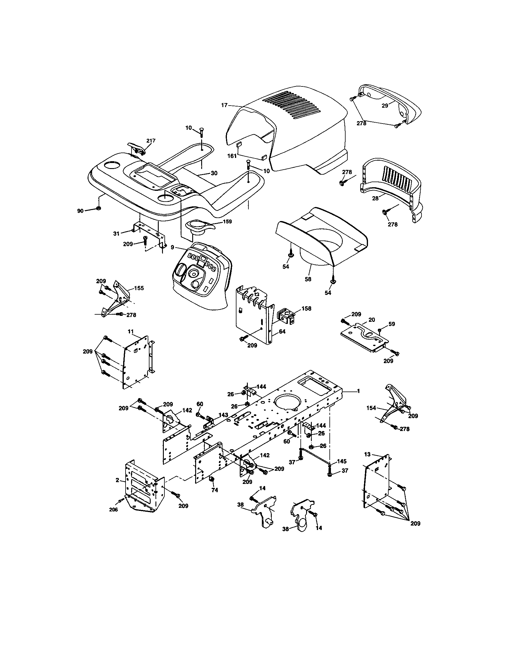 Chassis And Enclosures Diagram and Parts List for 917273638  Craftsman Lawn Tractor