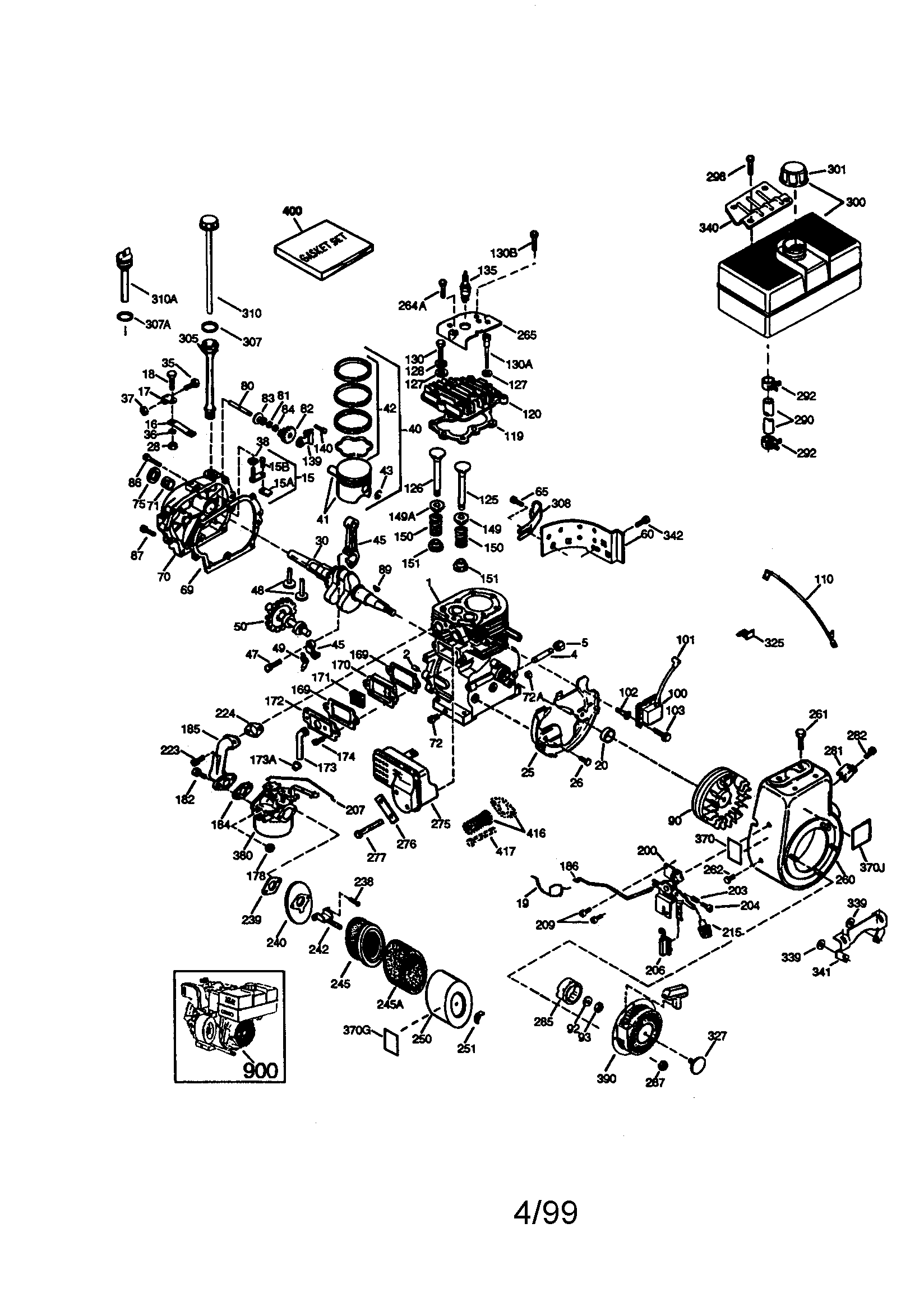 Craftsman 4-cycle Engine Diagram and Parts List for 143989005  Craftsman Engine