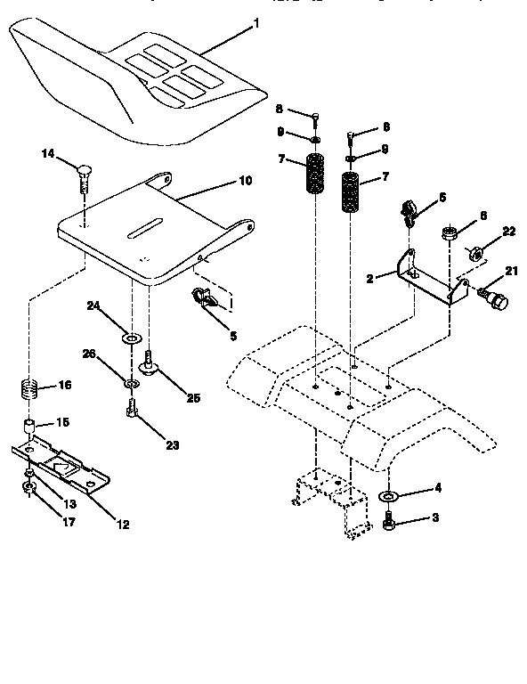Seat Assembly Diagram and Parts List for 917258543  Craftsman Lawn Tractor