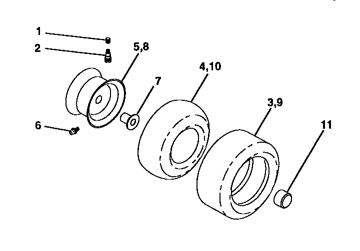 Wheels And Tires Diagram and Parts List for 917257592  Craftsman Lawn Tractor