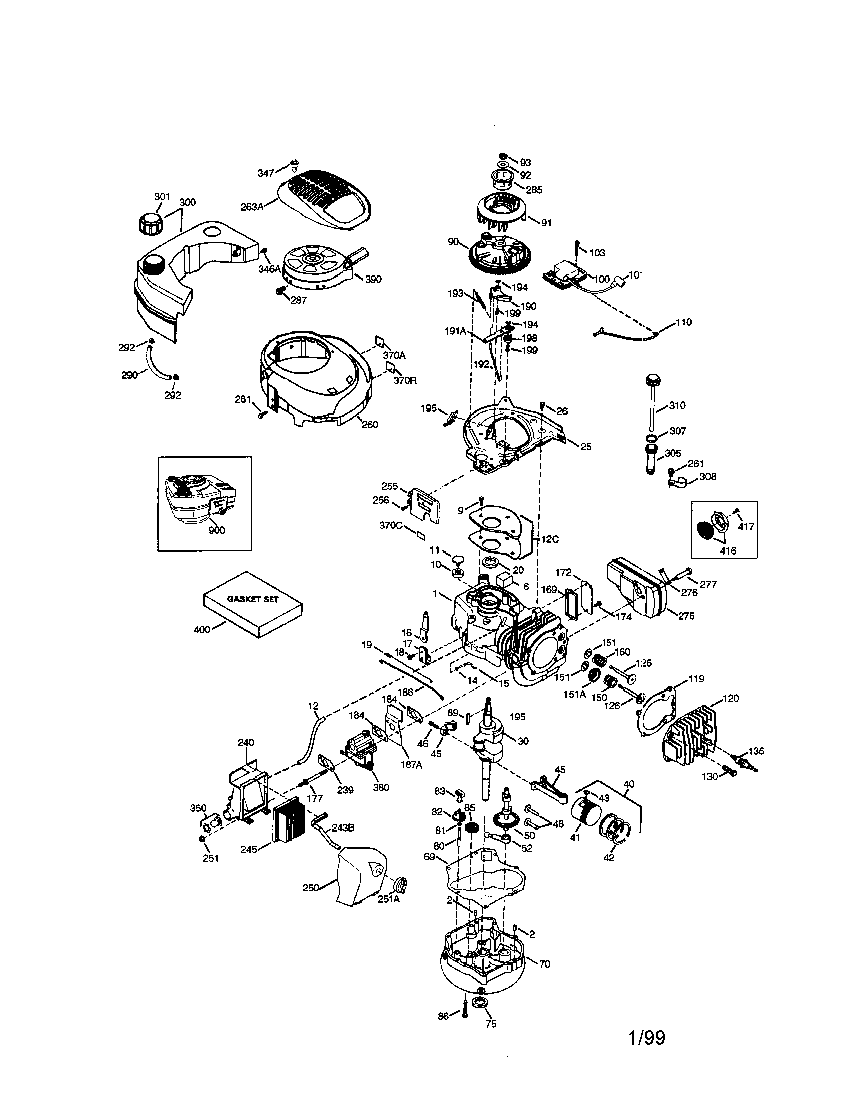 Craftsman 4-cycle Engine Diagram and Parts List for 143996700  Craftsman Engine