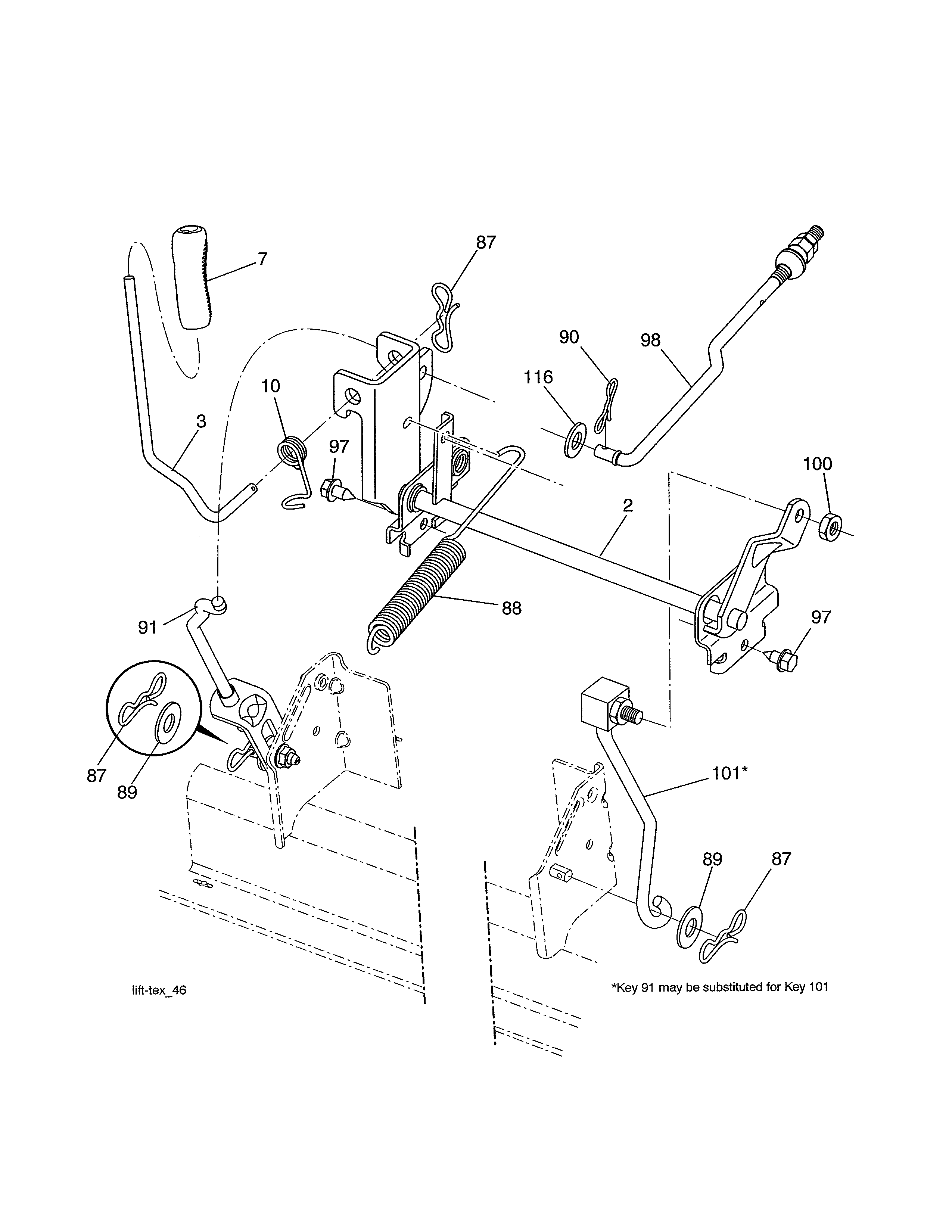 Mower Lift Diagram and Parts List for 917990040  Craftsman Lawn Tractor
