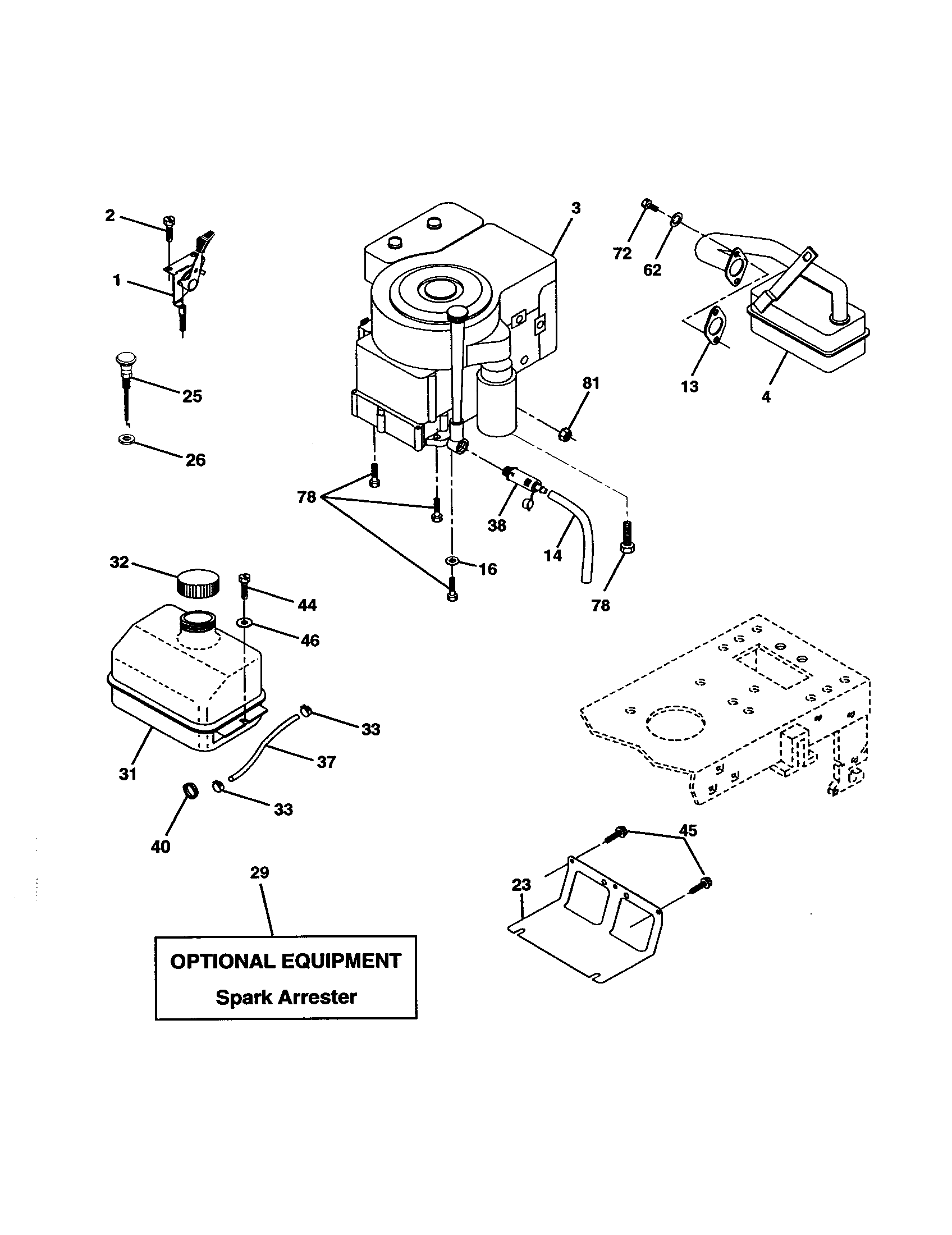 Engine Diagram and Parts List for 917277021  Craftsman Lawn Tractor