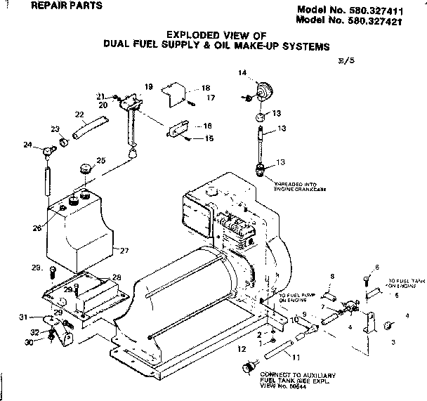 Dual Fuel Supply & Oil Make-up Systems Diagram and Parts List for 580327411  Craftsman Engine