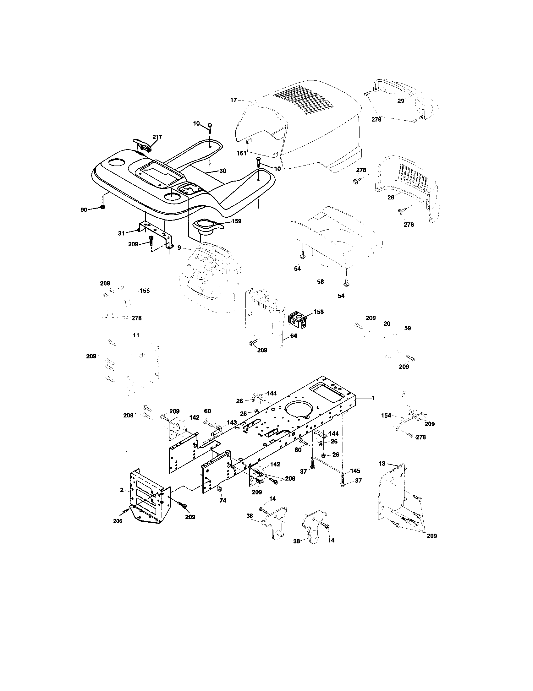 Chassis And Enclosures Diagram and Parts List for 917273642  Craftsman Lawn Tractor