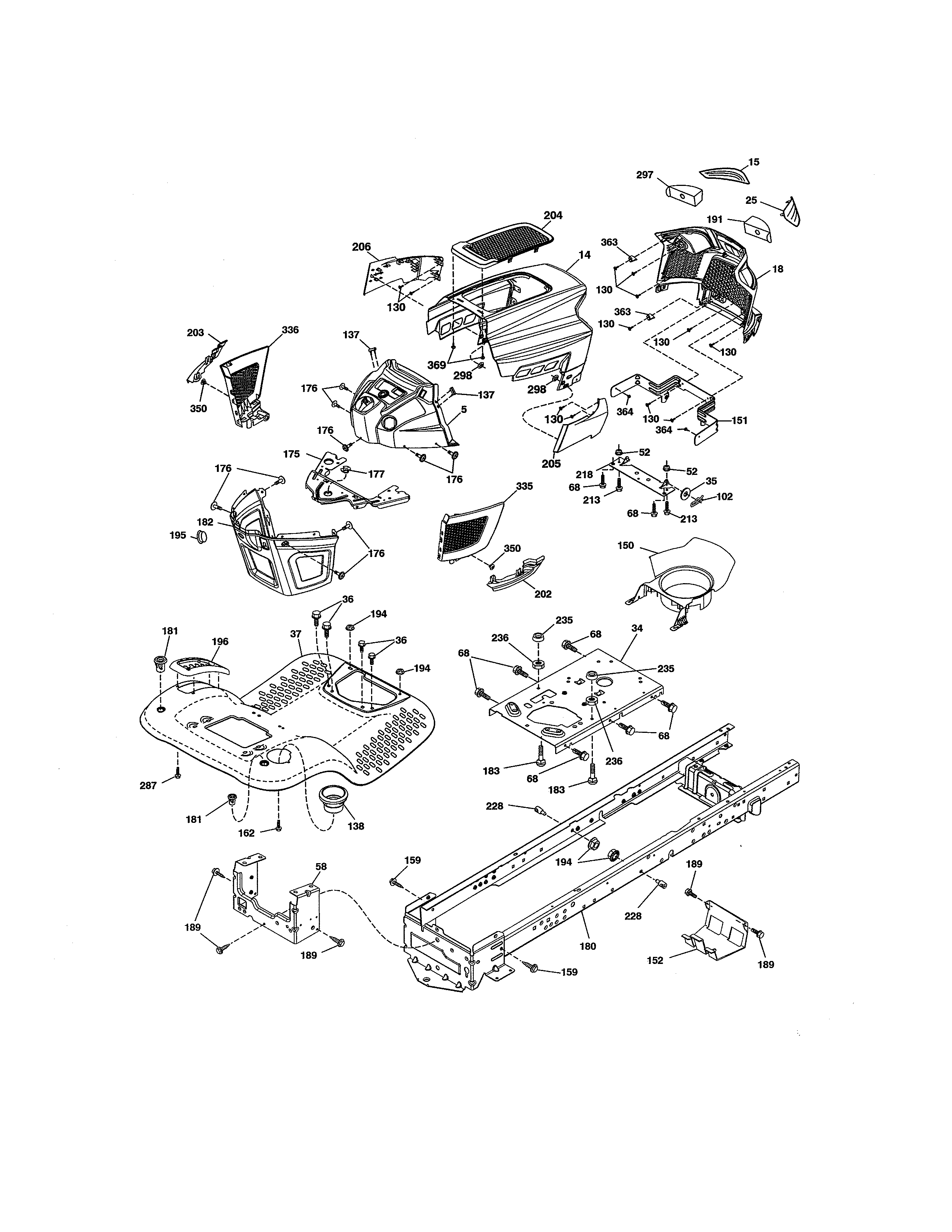 Chassis Assembly Diagram and Parts List for 917273980  Craftsman Lawn Tractor