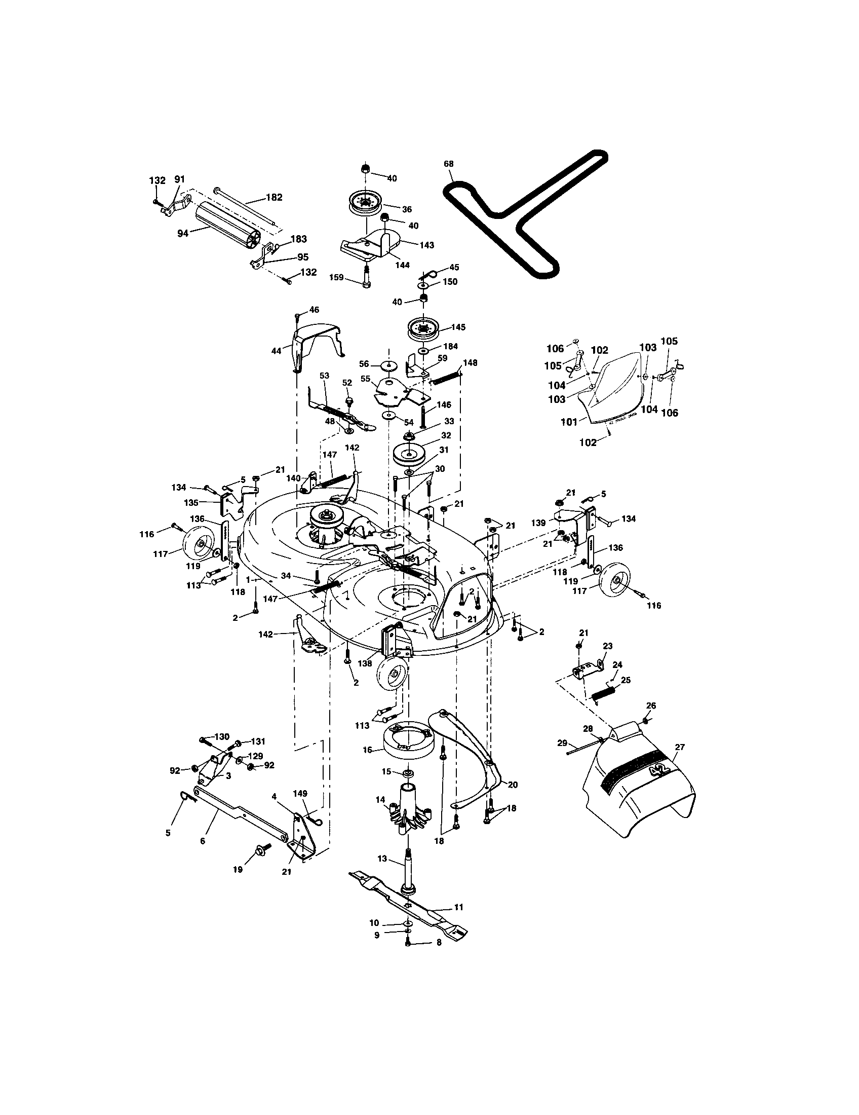 Mower Deck Diagram and Parts List for 917273600  Craftsman Lawn Tractor