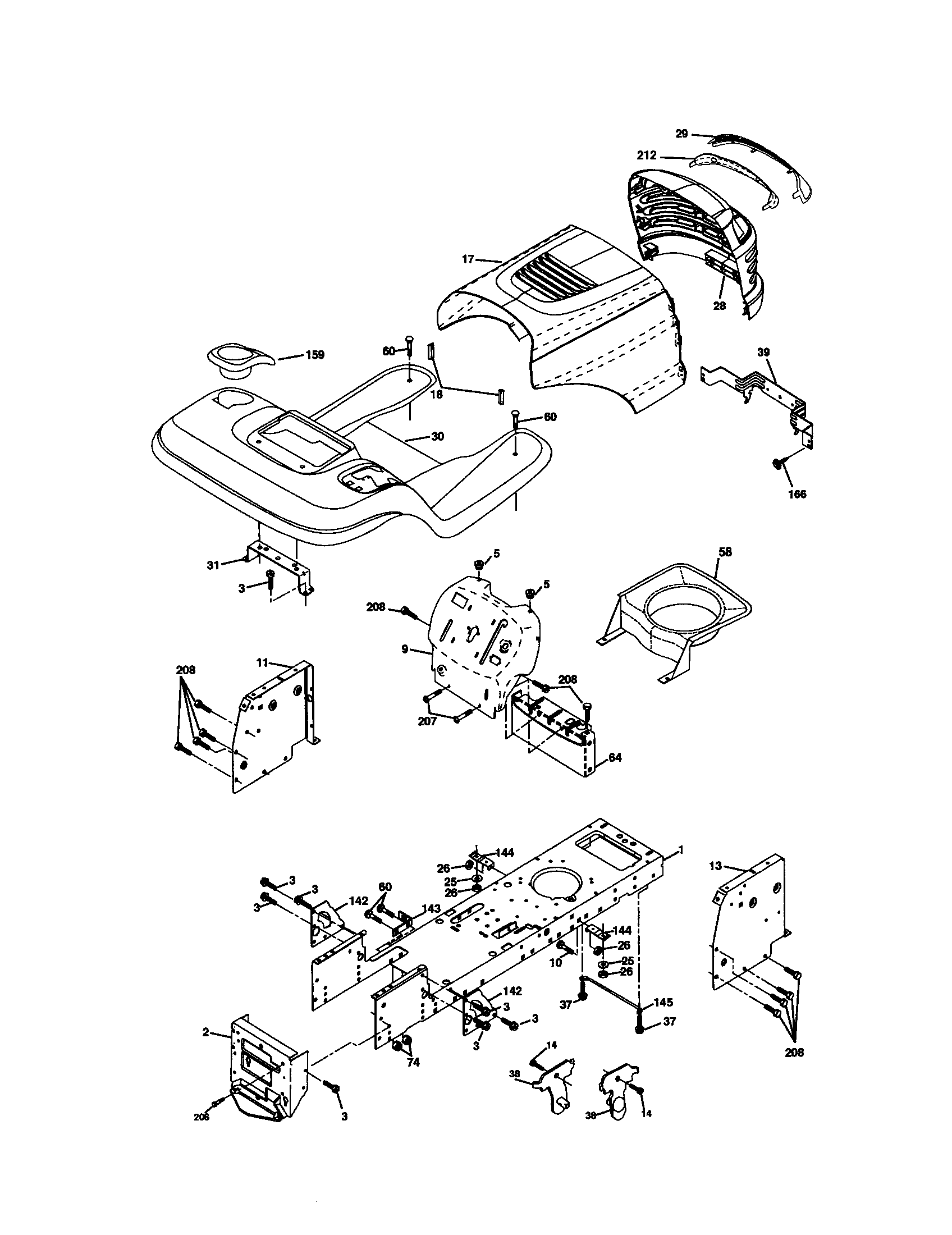 Chassis And Enclosures Diagram and Parts List for 917272080  Craftsman Lawn Tractor