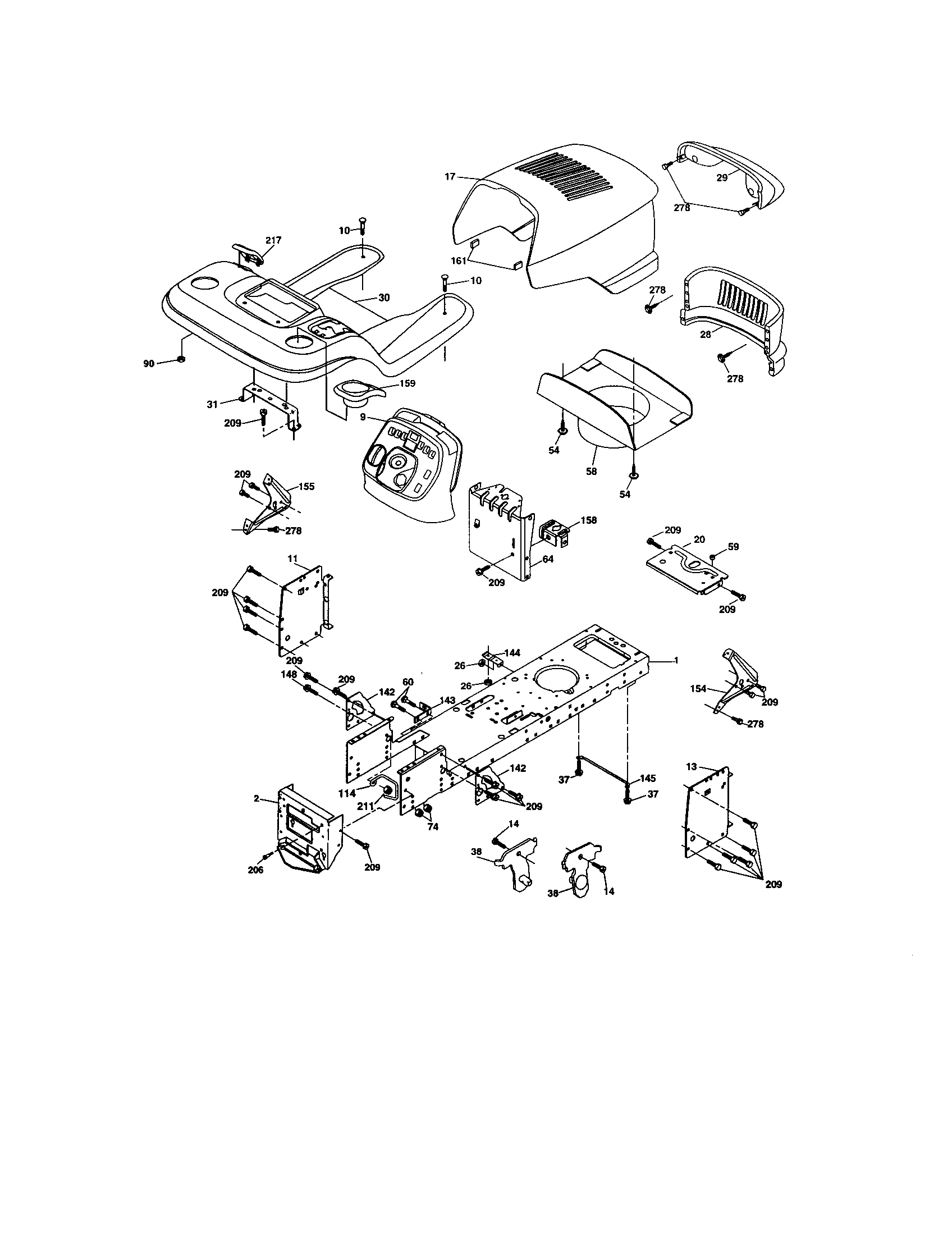 Chassis And Enclosures Diagram and Parts List for 917274032  Craftsman Lawn Tractor