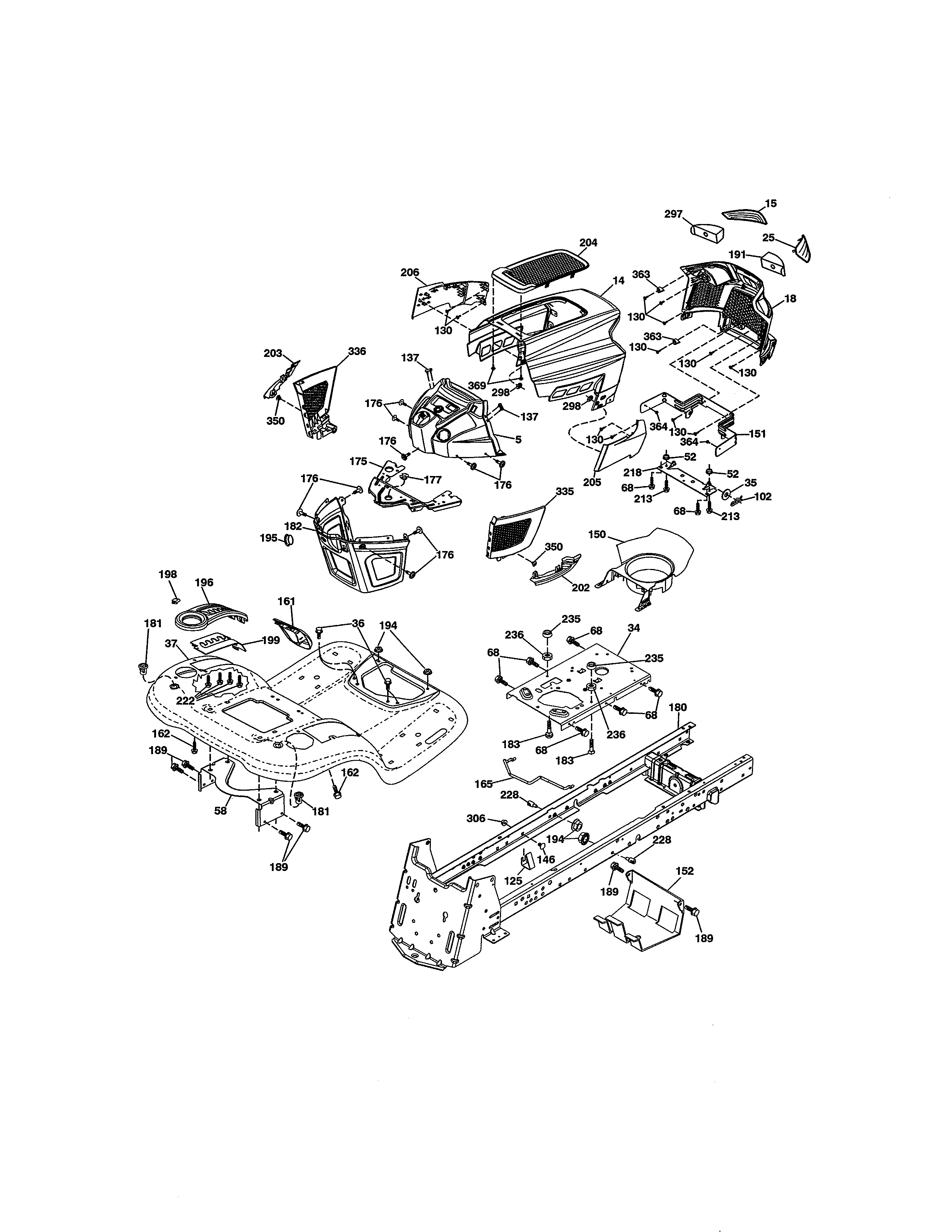 Chassis & Enclosures Diagram and Parts List for 917204090  Craftsman Lawn Tractor