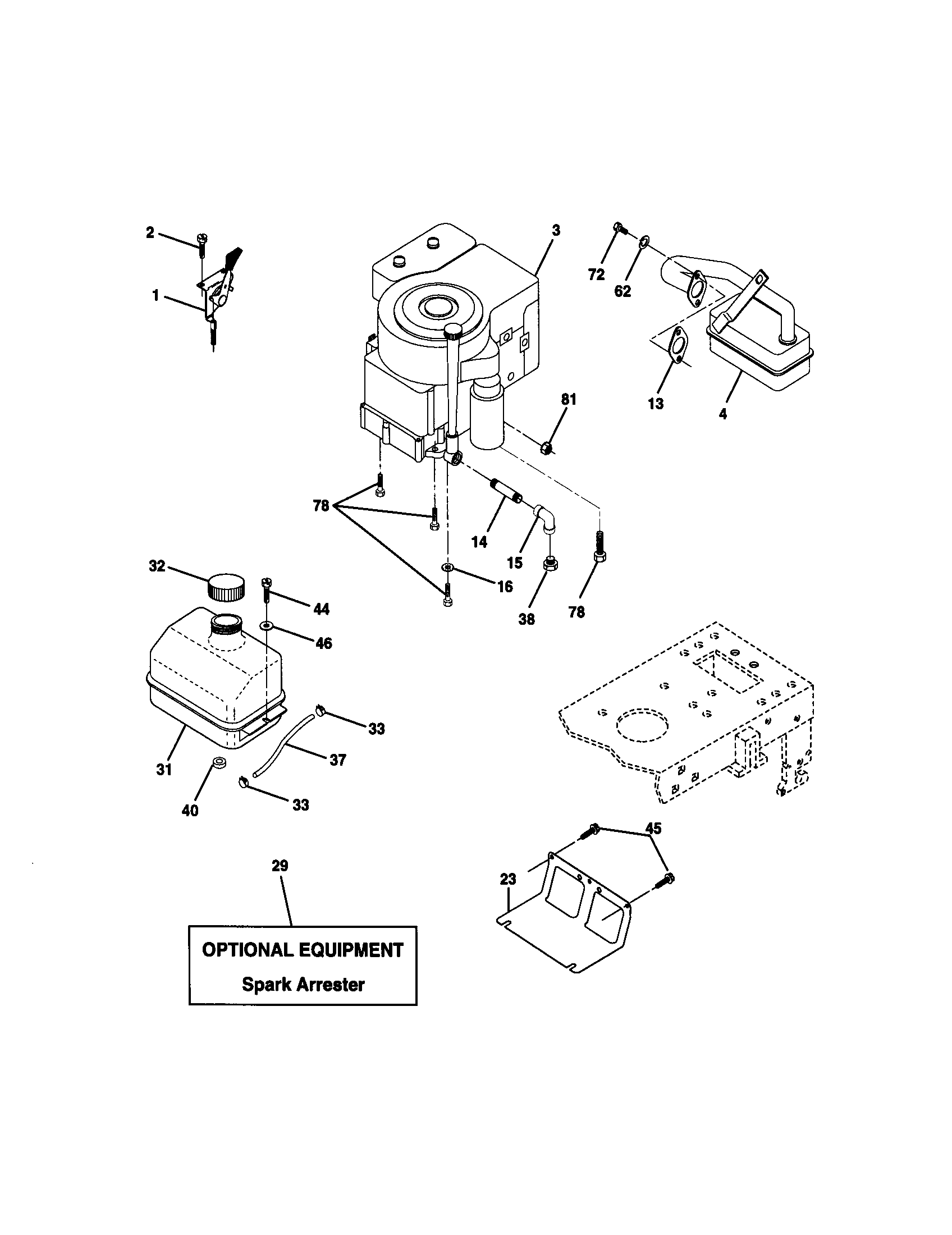 Engine Diagram and Parts List for 917270662  Craftsman Lawn Tractor