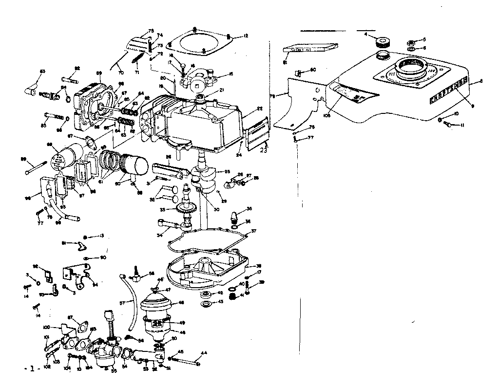 Basic Engine Diagram and Parts List for 14327200  Craftsman Engine