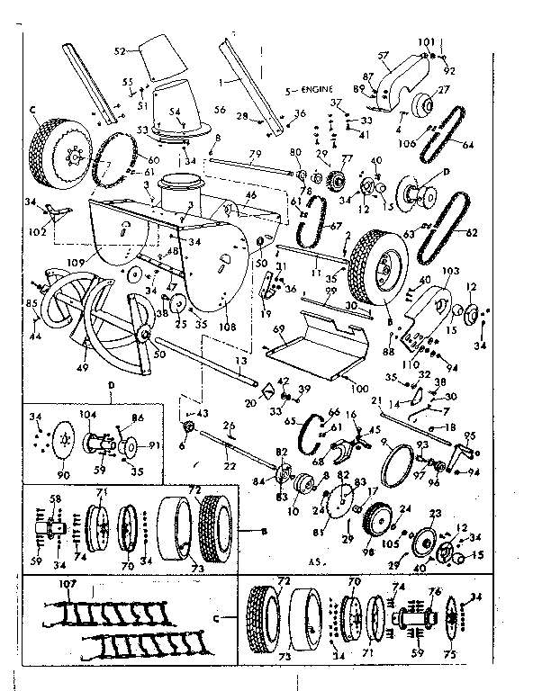 Replacement Parts Diagram and Parts List for 53682226  Craftsman Snow Blower
