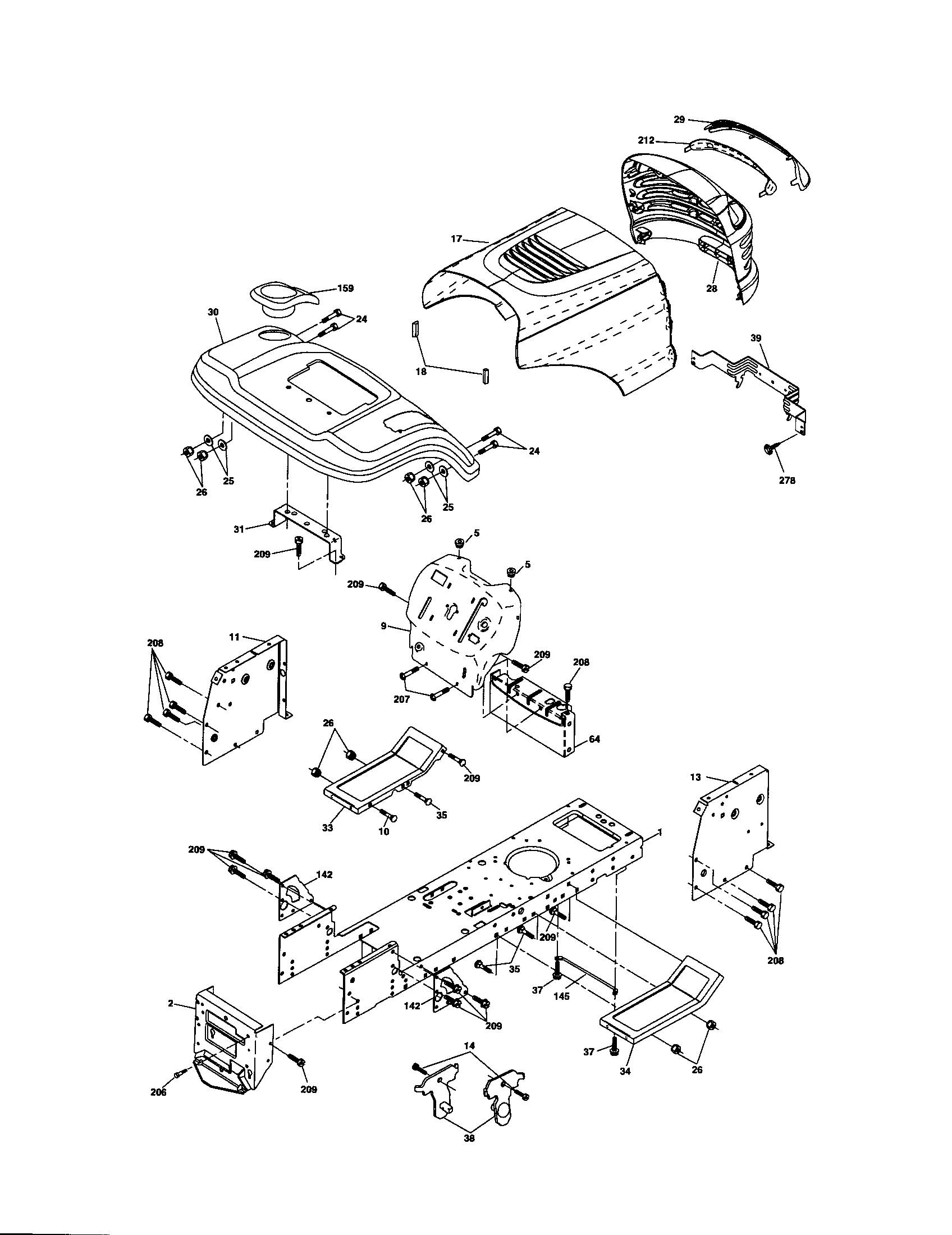 Chassis And Enclosures Diagram and Parts List for 917287030  Craftsman Lawn Tractor