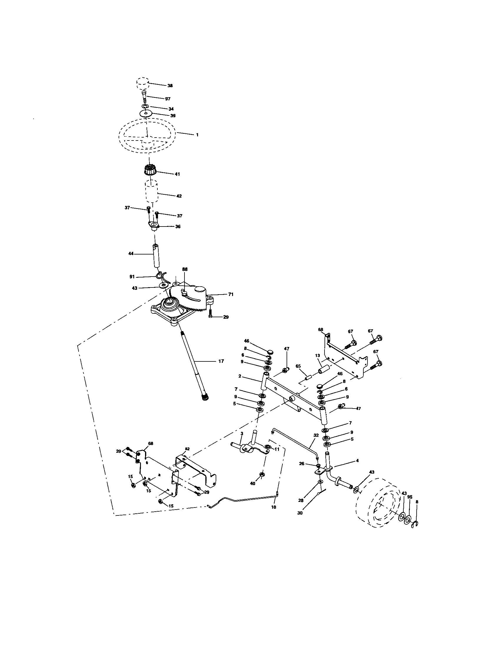 Steering Assembly Diagram and Parts List for 917276780  Craftsman Lawn Tractor