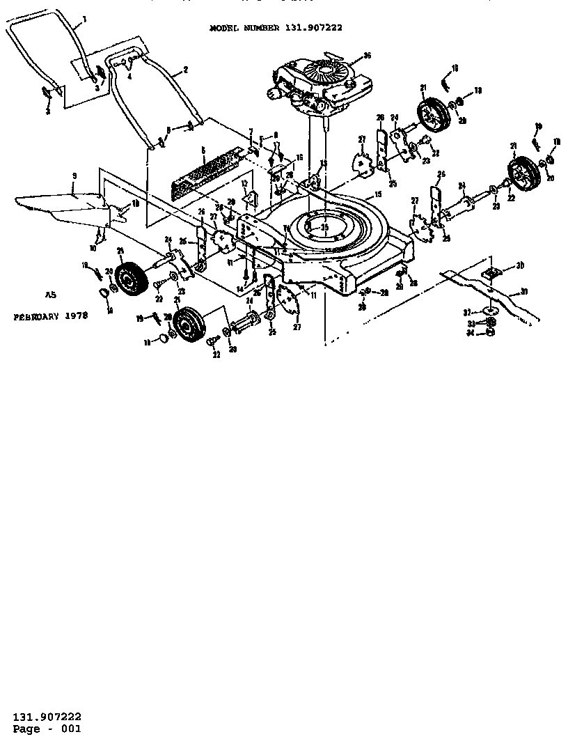 Replacement Parts Diagram and Parts List for 131907222  Craftsman Lawn Mower