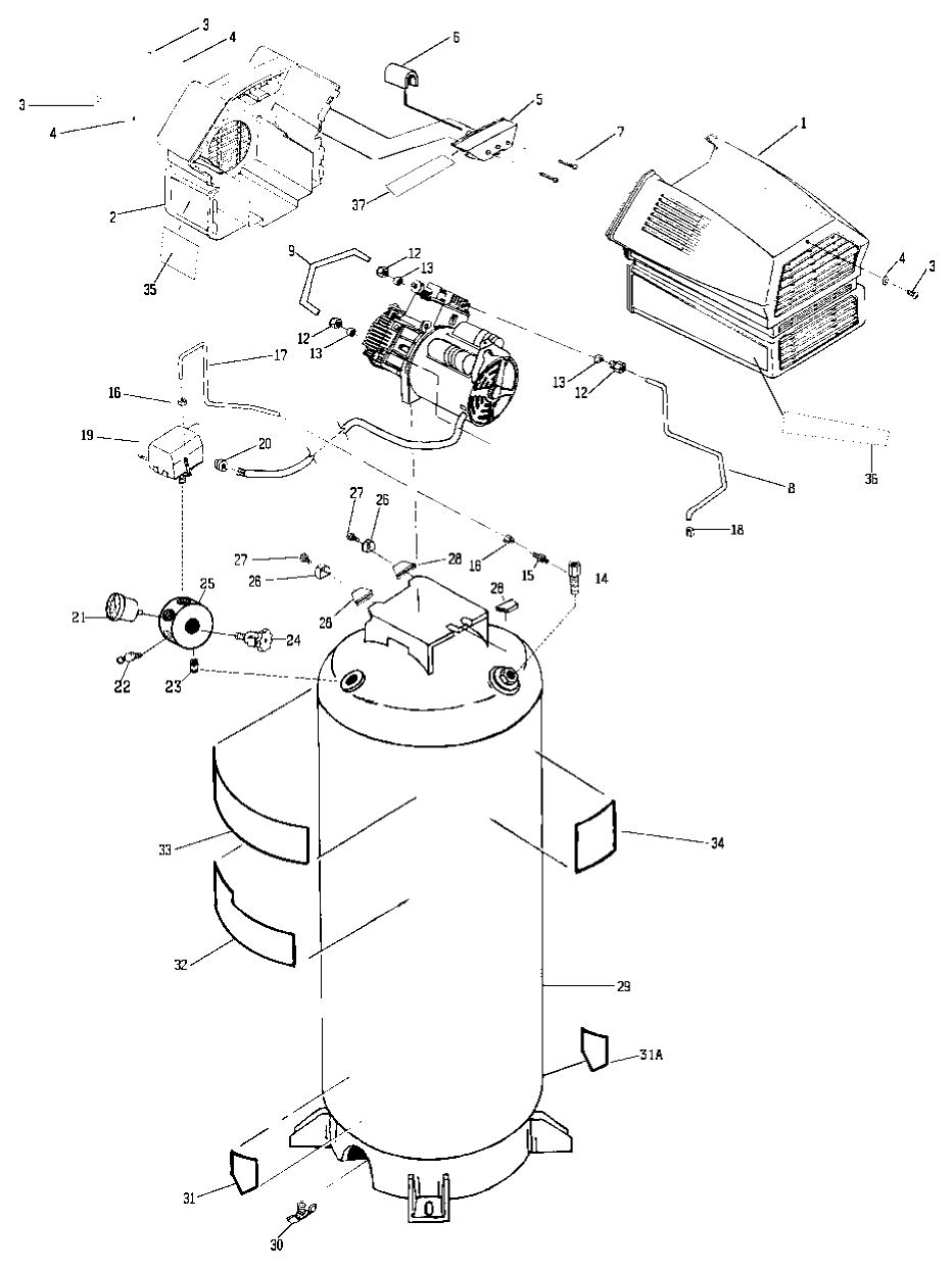 Default Diagram and Parts List for 919-72727 Type 1 Craftsman Compressor