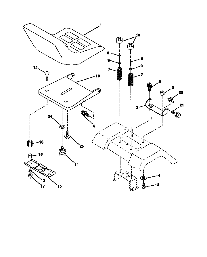 Seat Assembly Diagram and Parts List for 917272011  Craftsman Lawn Tractor