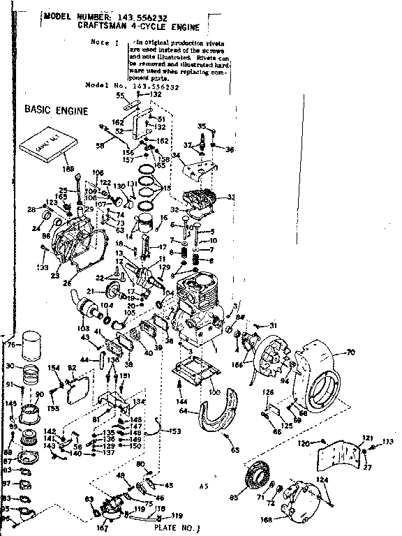 Basic Engine Diagram and Parts List for 143556232  Craftsman Engine