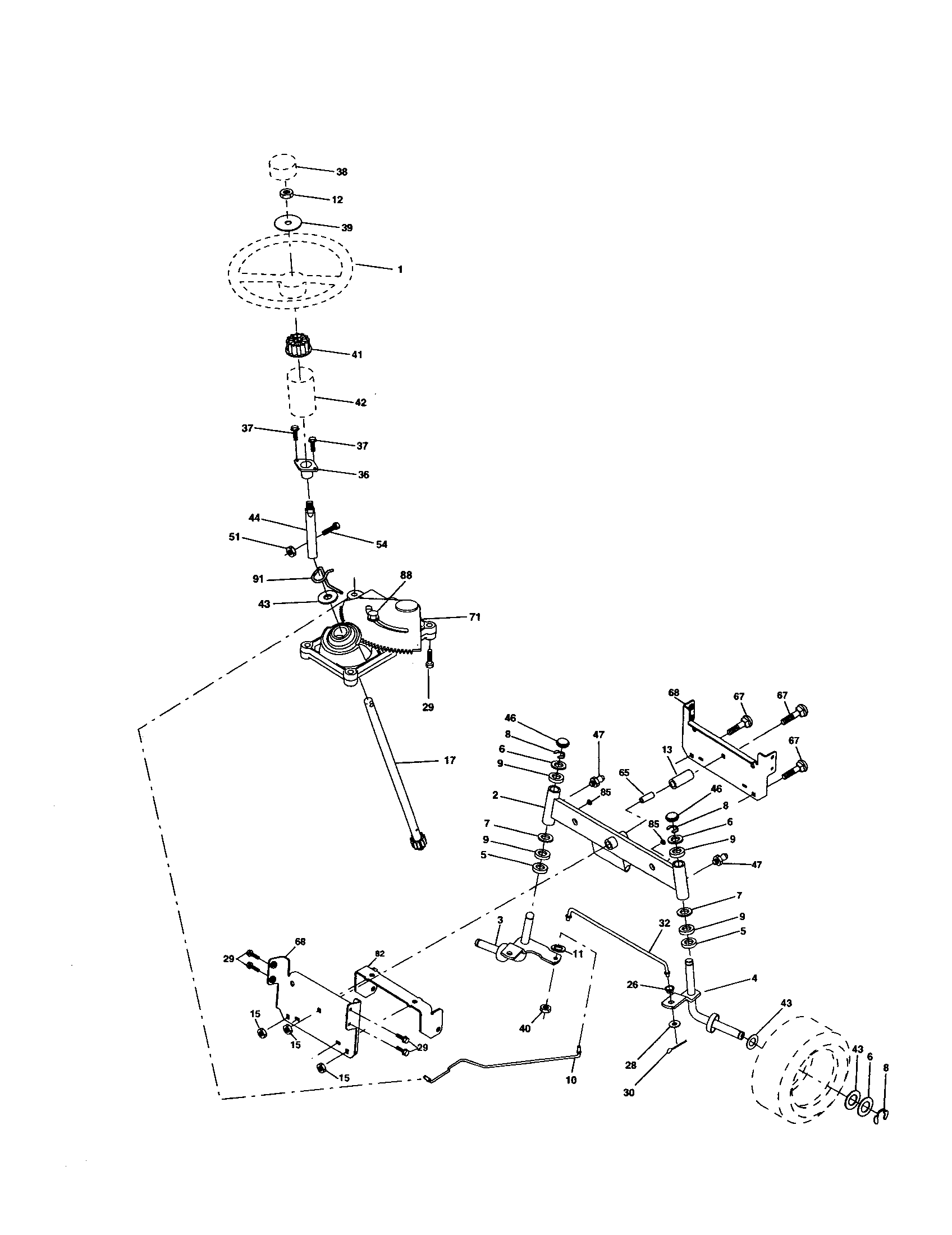 Steering Assembly Diagram and Parts List for 917277031  Craftsman Lawn Tractor