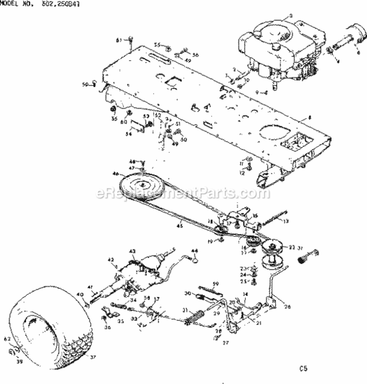 Page C Diagram and Parts List for 502250841  Craftsman Lawn Tractor
