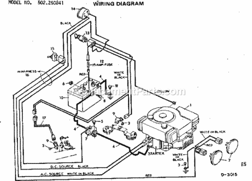 Page E Diagram and Parts List for 502250841  Craftsman Lawn Tractor