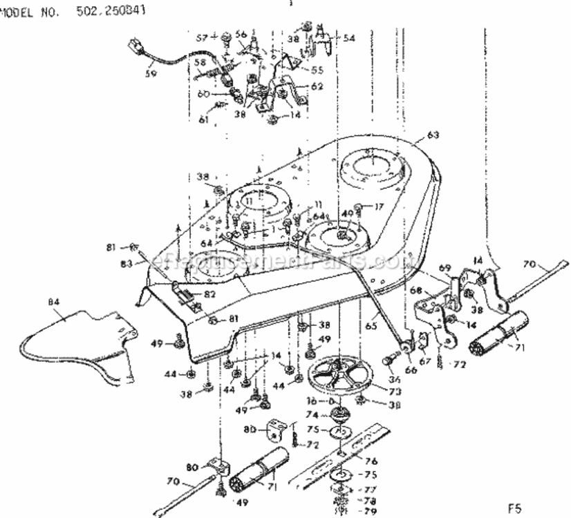 Page F Diagram and Parts List for 502250841  Craftsman Lawn Tractor