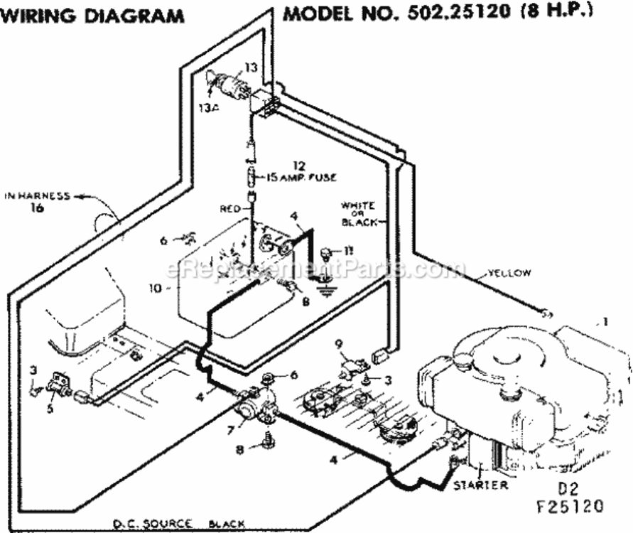 Page D Diagram and Parts List for 50225120  Craftsman Lawn Tractor