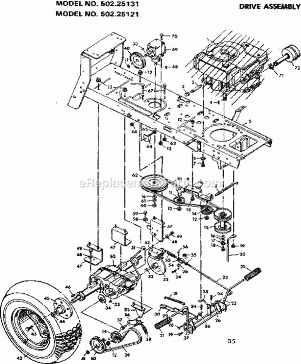 Page B Diagram and Parts List for 50225121  Craftsman Lawn Tractor