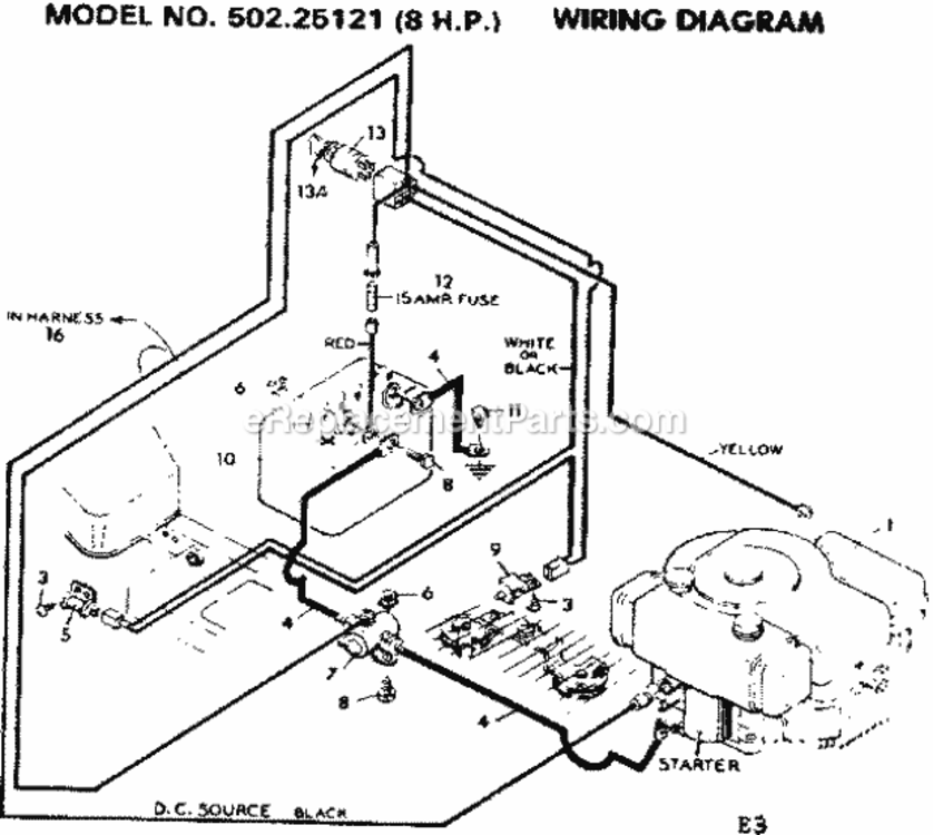 Page E Diagram and Parts List for 50225121  Craftsman Lawn Tractor